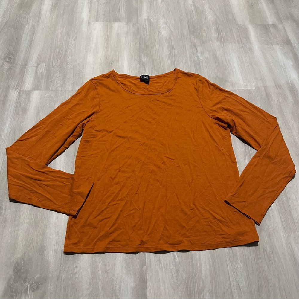 Eileen Fisher Orange Long Sleeve Round Neck Top Sz M